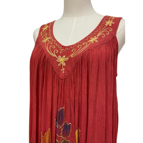 Boho Rust Gauze Embroidered Tie Dye House Dress Women’s size M - Picture 2 of 5